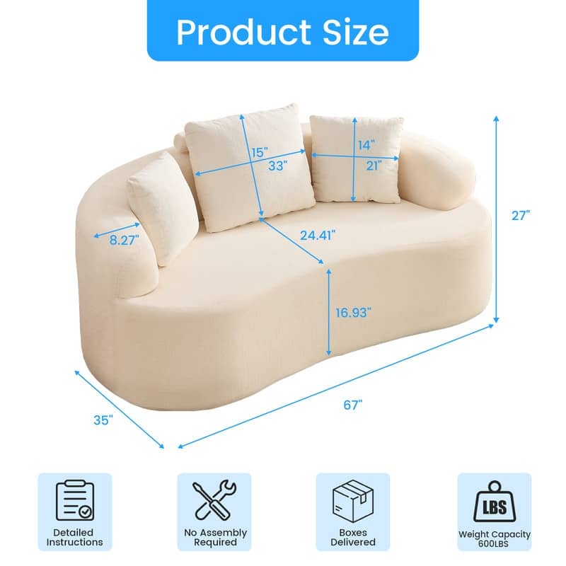 Mixoy Compact Loveseat Sofa with Chenille Upholstery,No Assembly Curved Couch for Small Spaces,Apartment