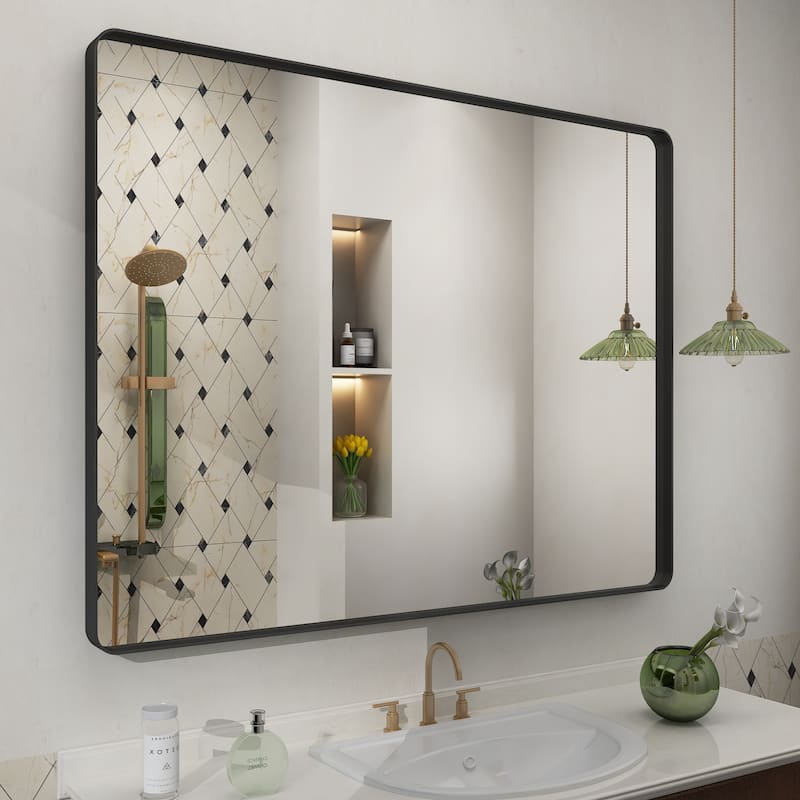 Bathroom Vanity Mirror with Aluminum Alloy Framed, Tempered Glass, Wall Mounted - 40x32