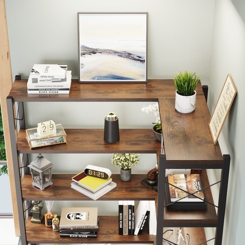 6-Shelf Corner Bookshelf, Vintage Industrial Corner Bookshelf Etagere Bookcase,with storage cabinet