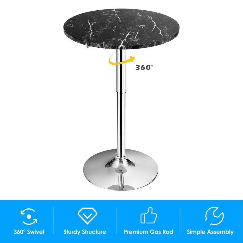 Gymax 6PCS Round Pub Table Swivel Adjustable Bar Table w/Faux Marble - Black - See Details