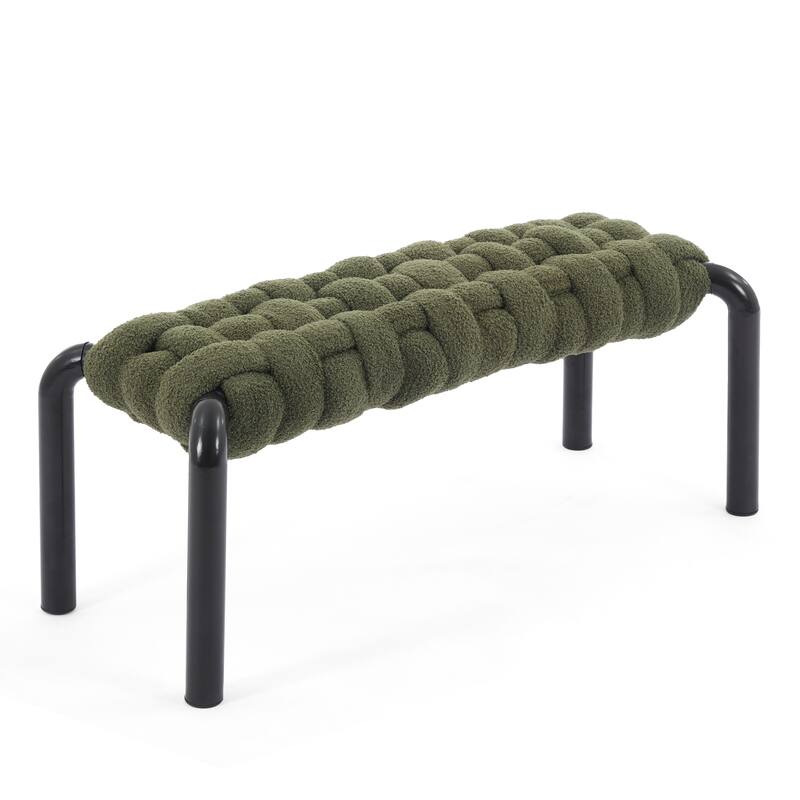 Christopher Knight Home - Teddy Braided Upholstered Bench with Black Metal Legs End-of-Bed Seating