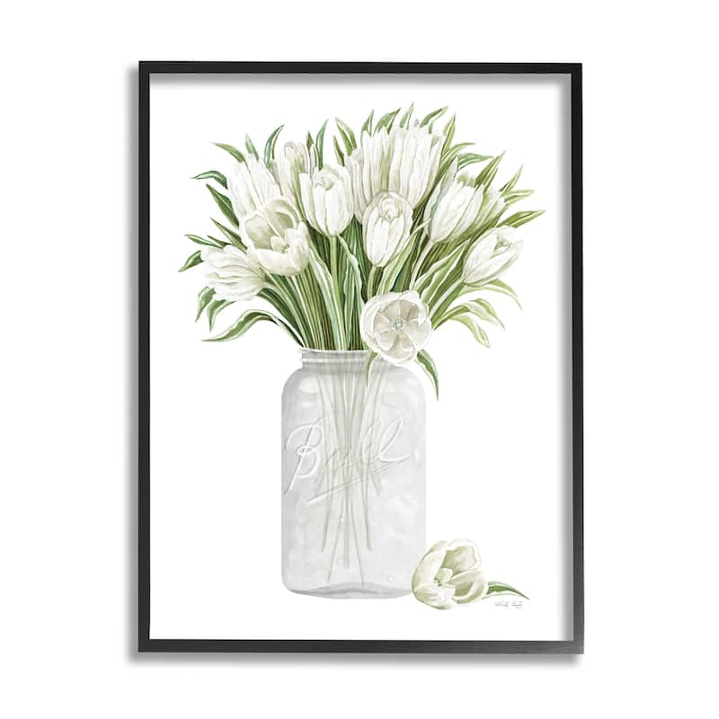 Stupell White Tulips Rustic Country Jar Falling Blooms Framed Wall Art, Design by Cindy Jacobs - Green