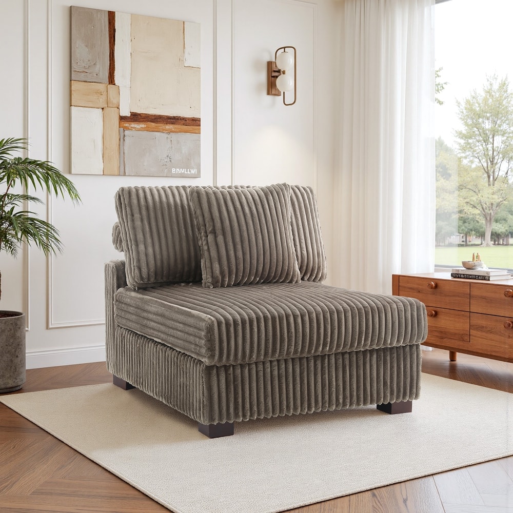 35.7" W Plush Corduroy Upholstered Armless Modular Sofa Chair
