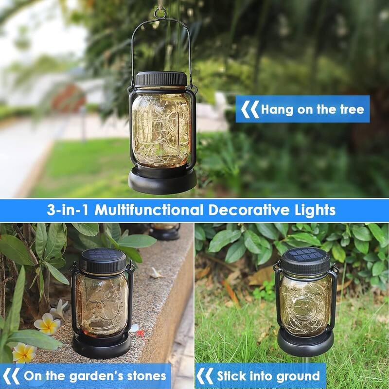 4 Pack Solar Hanging Lantern with Stakes