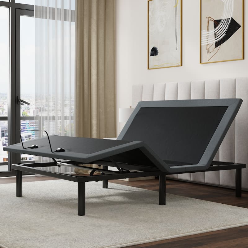 Twin XL Size Steel Adjustable Platform Bed with Zero Gravity Position and Tool-Free Assembly - Black+ Gray