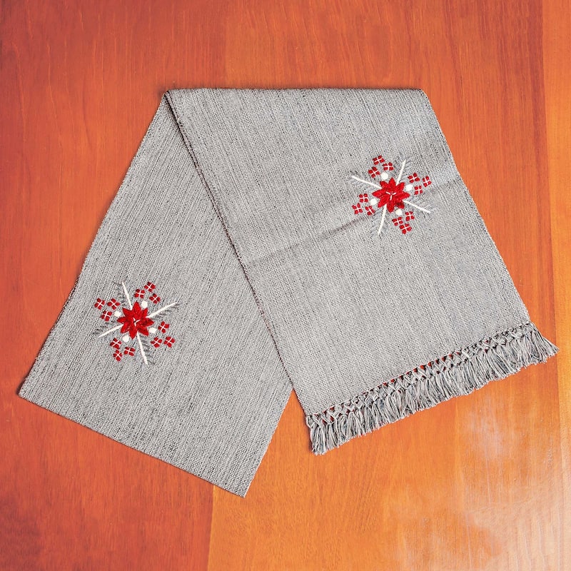 Novica Handmade Grey Offering Cotton Table Runner