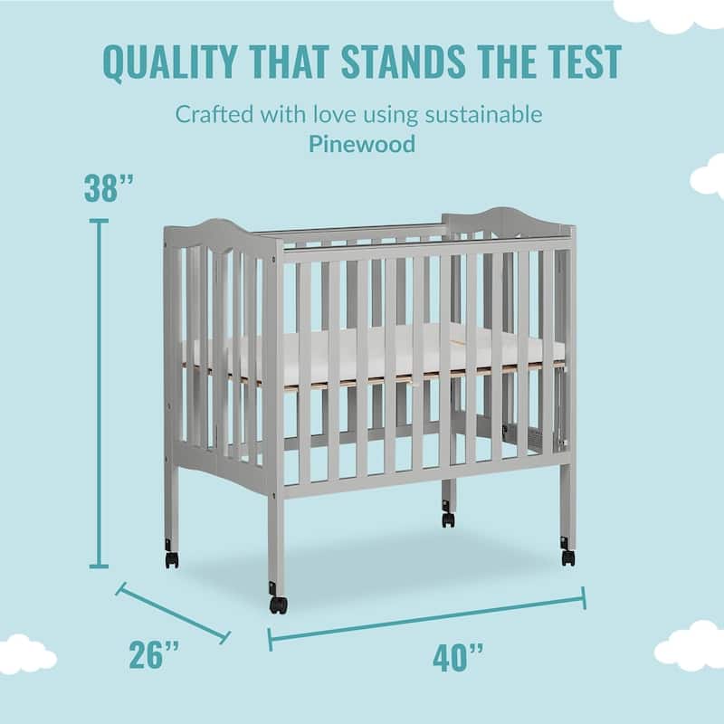 Dream On Me, 2 in 1 Lightweight Folding Portable Crib - pebble grey