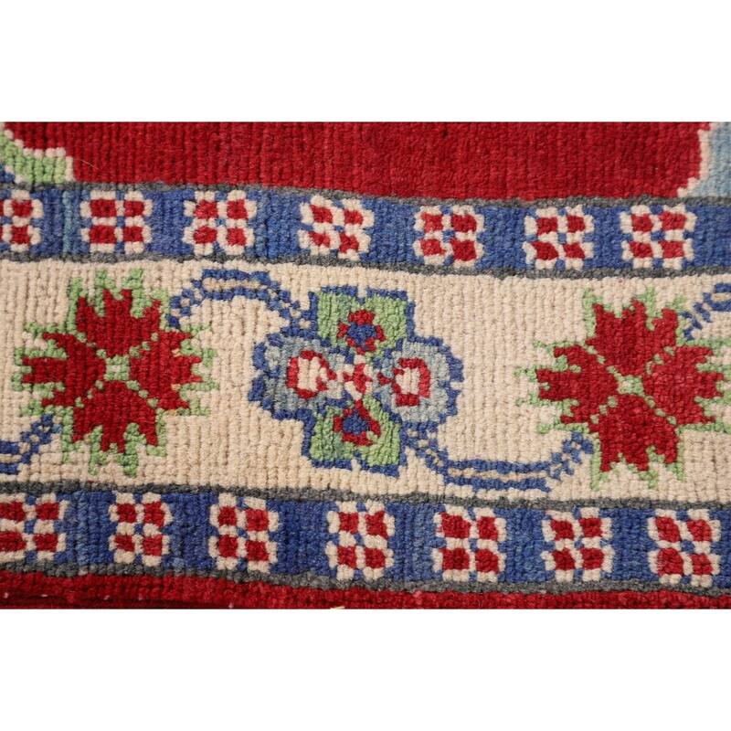 Red Kazak Rug Handmade Geometric Wool Carpet - 3'5"x 5'1"