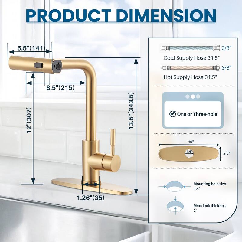 WOWOW Single Handle Waterfall Pull Down Sprayer Kitchen Faucet