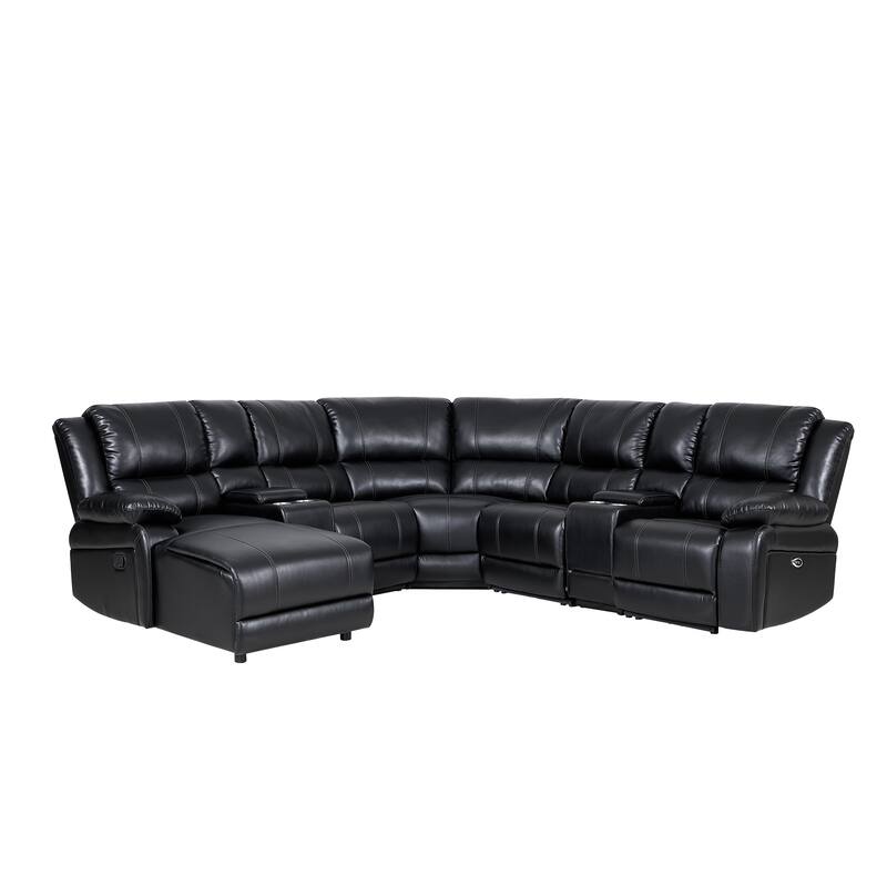 William 7 Piece Transitional Faux Leather Curved Living Room Reclining Sectional