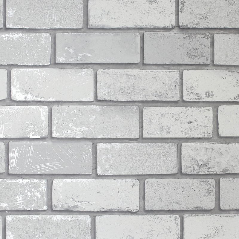 Arthouse Metallic Brick Unpasted Wallpaper - White