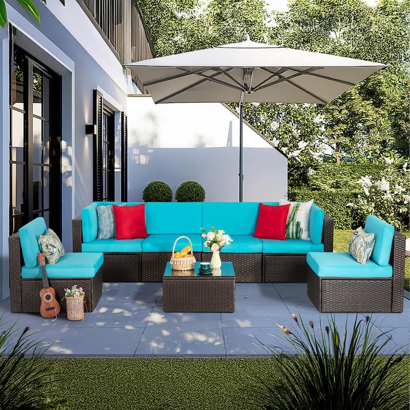 Futzca 7 Pieces Outdoor Patio Furniture Sets - Blue