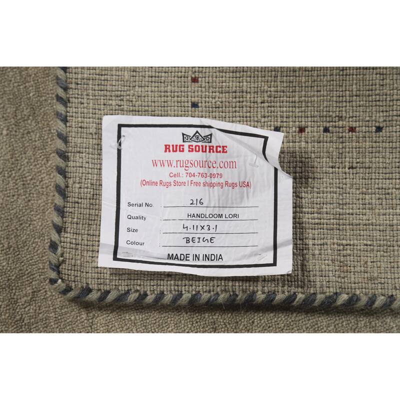 Hand Knotted Oriental 100% Wool Carpet Tribal Animal Pictorial Beige & Ivories Gabbeh Area Rug - 4' 11'' X 3' 1''