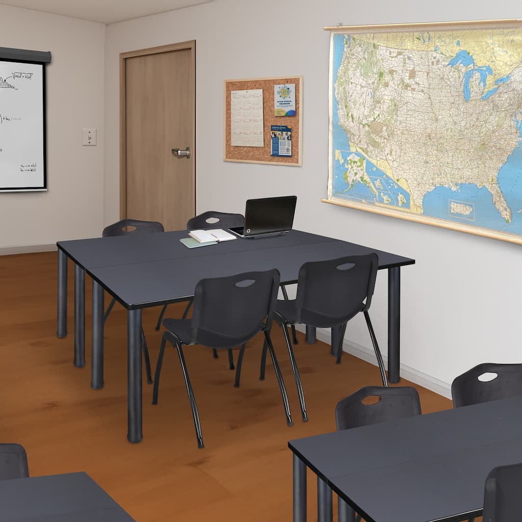 60" x 24" Kee Training Table- Grey/ Black & 2 'M' Stack Chairs- Black