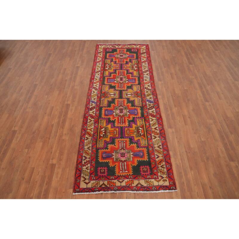 Hand Knotted Oriental 100% Wool Carpet Traditional Tribal Oranges & Rust Meshkin Runner Rug - 10' 2'' X 3' 8''