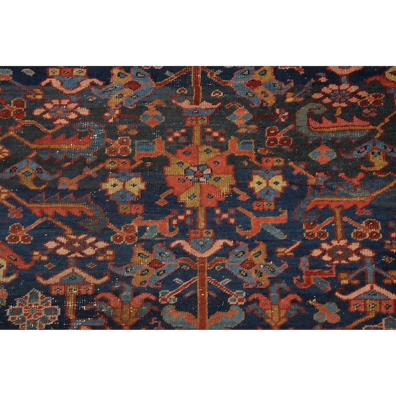 Hand Knotted Oriental 100% Wool Carpet Traditional Floral Navy Blue & Blues Heriz (serapi) Area Rug - 11' 8'' X 9' 4''
