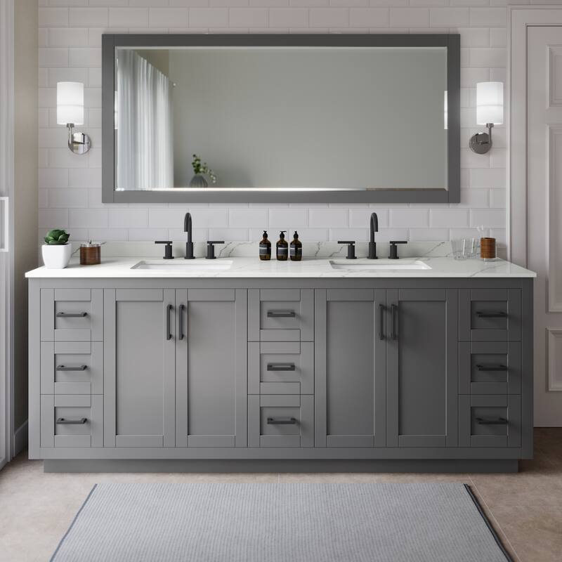 Wyndham Collection WCF292984D-QTZ-US3M70 Miranda 84" Free Standing - Dark Gray / Giotto Quartz Top / Matte Black