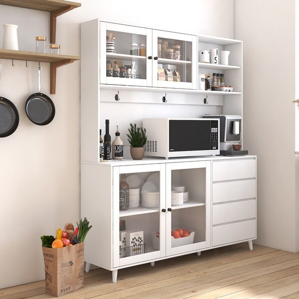 63 Inch Wide Kitchen Pantry Cabinet with 4 Doors, 4 Drawers