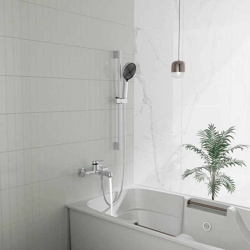 Modland Wall-Mounted Bathtub Faucet with 3-Function Hand Shower, 1.59GPM, Matte Black/Chrome, CUPC Certified