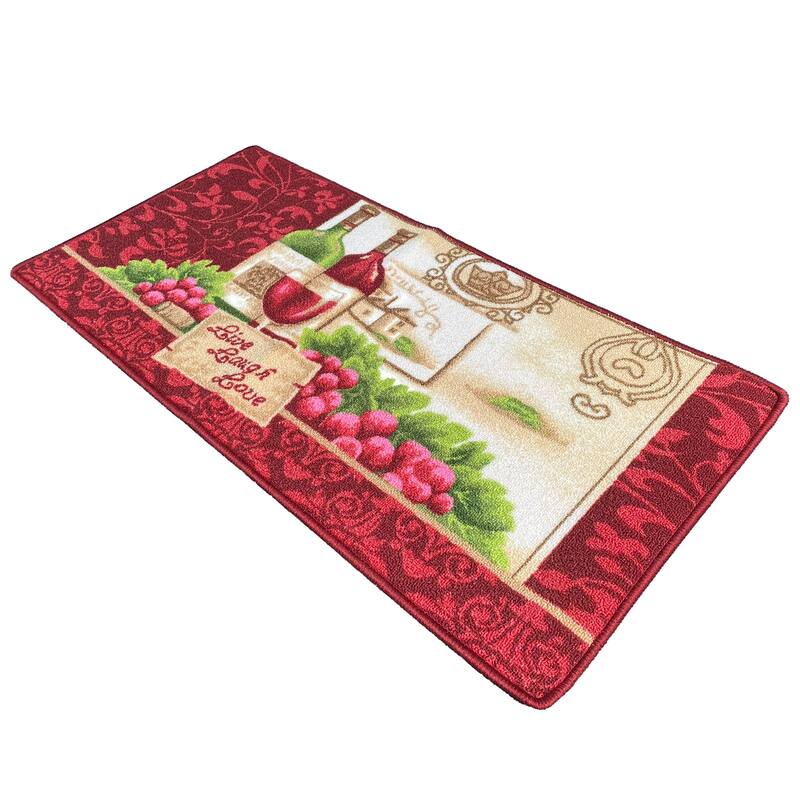 Burgundy Red Washable Kitchen Mat With Non-Slip Backing - 19"x39" - 19" x 39"