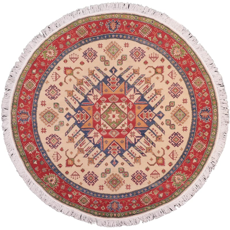 Tribal Kazak Hailey Natural/Red Wool Round - 6'5'' x 6'6''