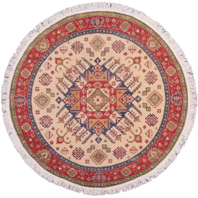 Tribal Kazak Hailey Natural/Red Wool Round - 6'5'' x 6'6''