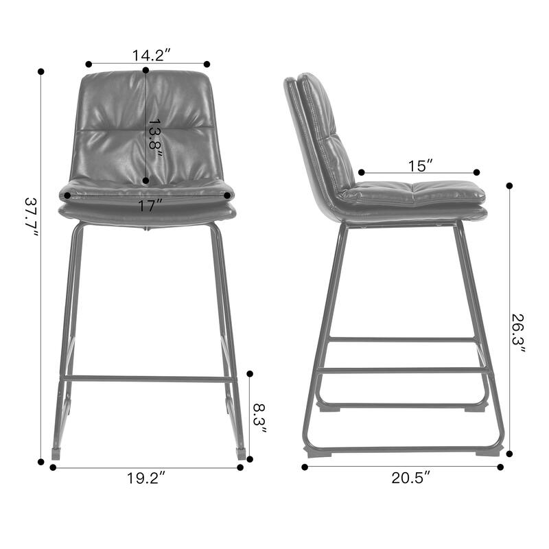 Set of 2 Bauer Brown Faux Leather Counter Stool with Black Iron Legs