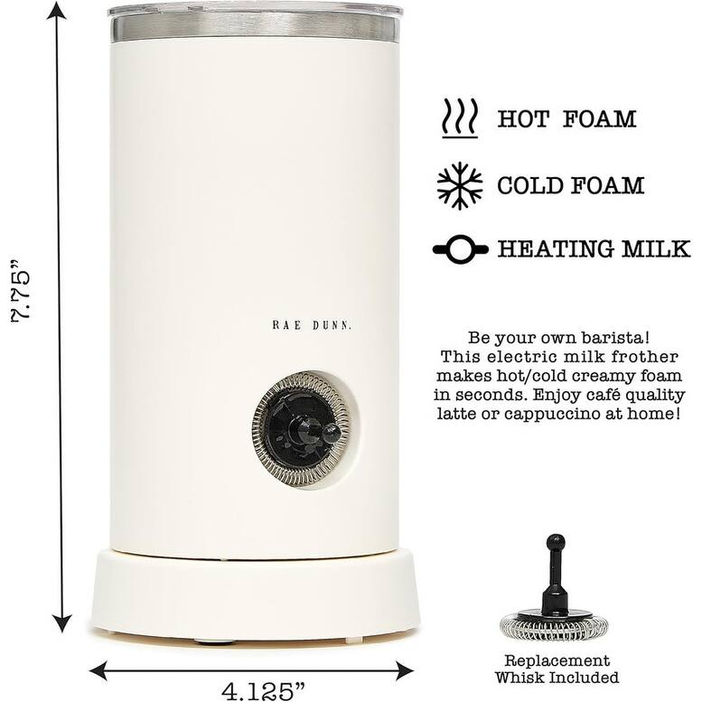 Rae Dunn Electric Milk Frother Steamer -Automatic Milk Steamer and Frother, Hot and Cold Foam Maker- 550 Watt