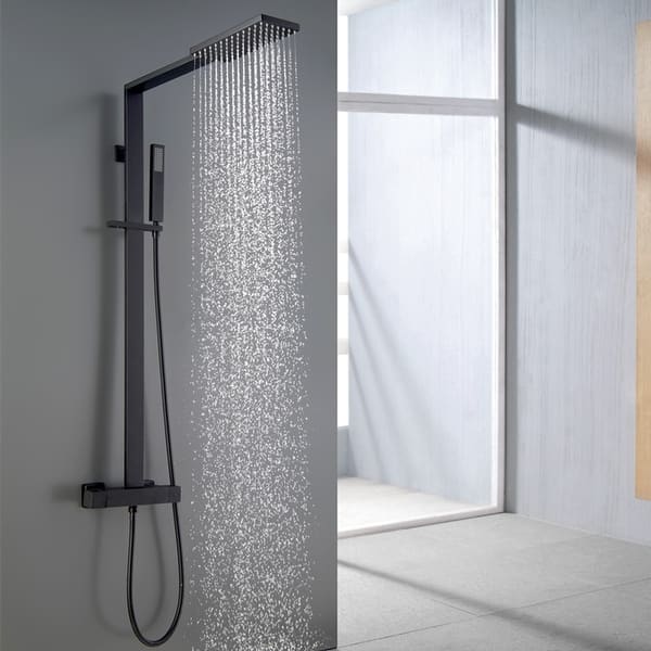 Bathroom Thermostatic Shower Sets. Square Shower Arm Twin Head Set.  Thermostatic Chrome Shower Faucet. Brass Thermostatic Mixer