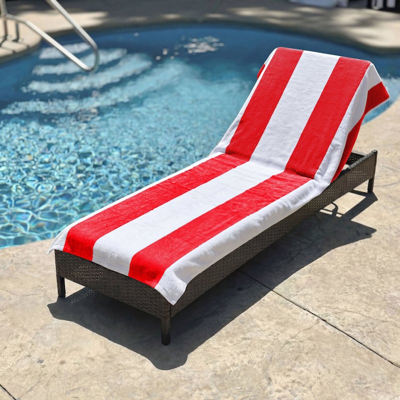 Superior Cotton Cabana Stripe Standard Size Towel/ Chaise Lounge Chair Cover - Red