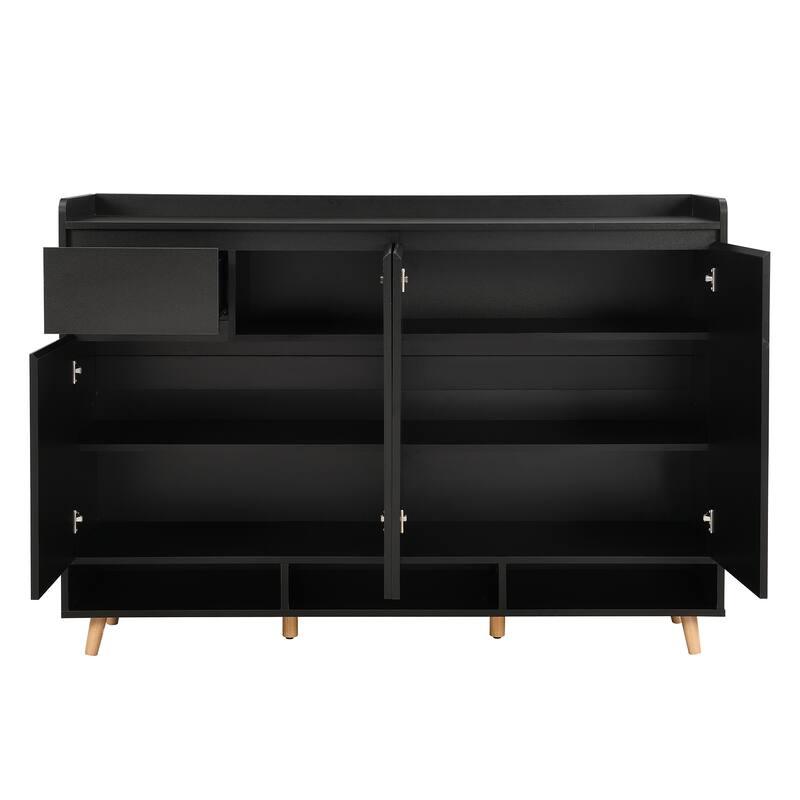 Contemporary Shoe Cabinet ，Minimalist Home Organizer with Solid Wood Legs, Storage Sideboard for Entryway