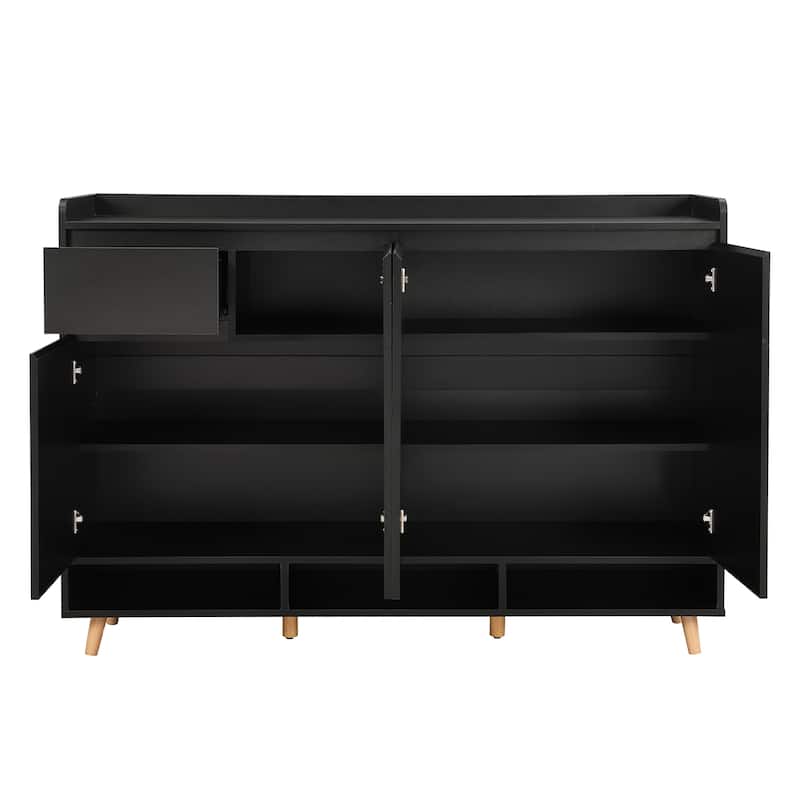 Modern Minimalist Shoe Cabinet with Adjustable Shelves – Sleek Storage Sideboard Featuring Solid Wood Legs.