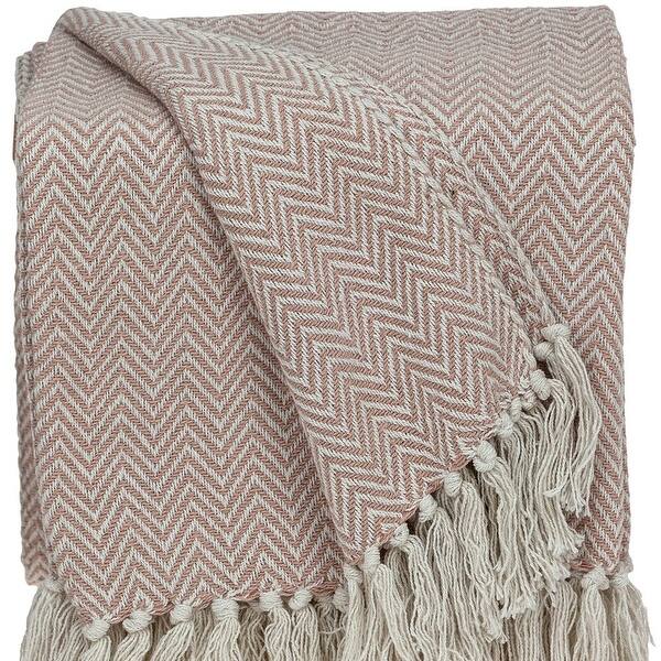 HomeRoots Pink Woven Cotton Solid Color Reversable Throw Bed Bath
