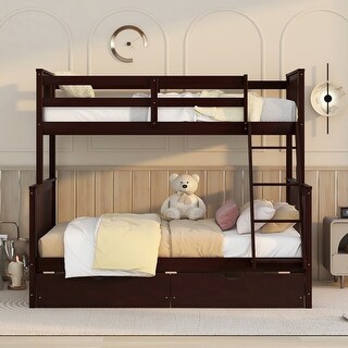 Multifunctional & Useful Design Wood Bunk Bed with Solid Construction and Maximized Storage Space