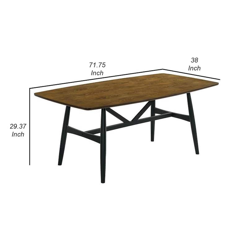 Riera 72 Inch Two Tone Dining Table, Brown Plank Top, Black Trestle Base