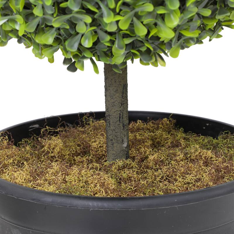 4 ft. Artificial Boxwood Topiary Tree Greenery Plants Ball Tree in Black Plastic Pot