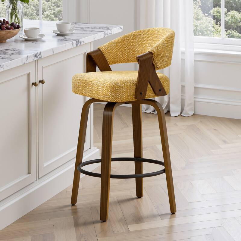 Mid-Century Upholstered Swivel Bar Stool/ Counter Stools with Curved Back - 37.5"H x 20.9"W x 19.9"D