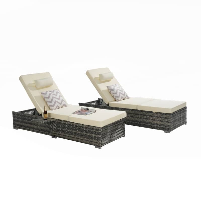 Outdoor Chaise Lounge Chair Set of 2 with Storage