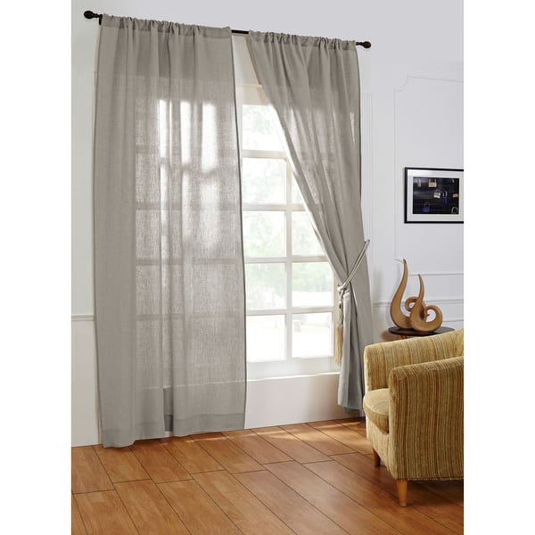 slide 2 of 4, Cottage Home Amara Linen Curtain Panel - 50 X 96 Inches - 50X96 96 Inches - Platinum Grey