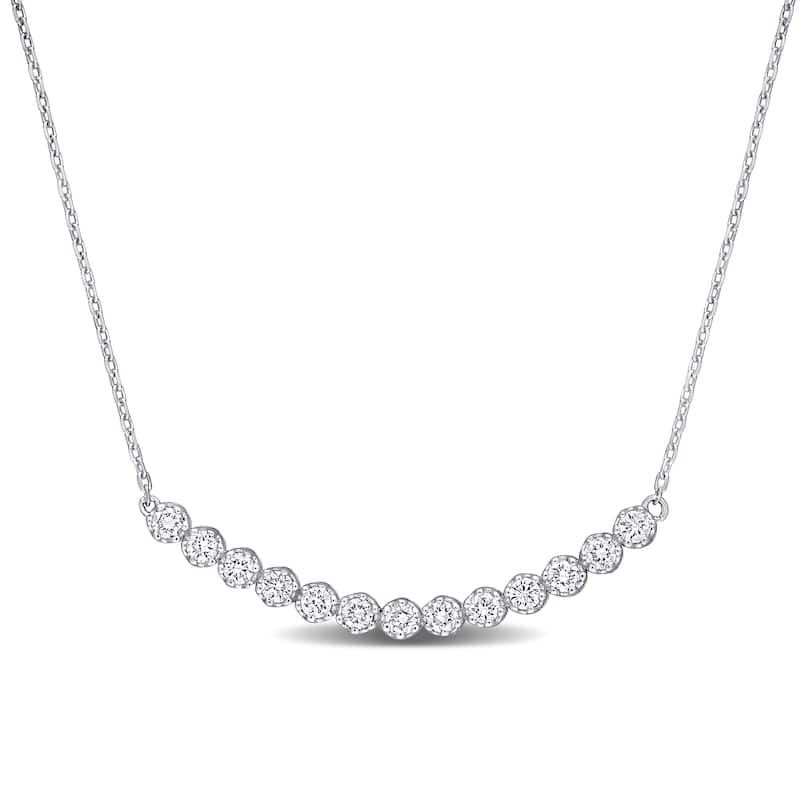 Miadora 14k White Gold 1/2ct TDW Diamond Beaded Bar Necklace