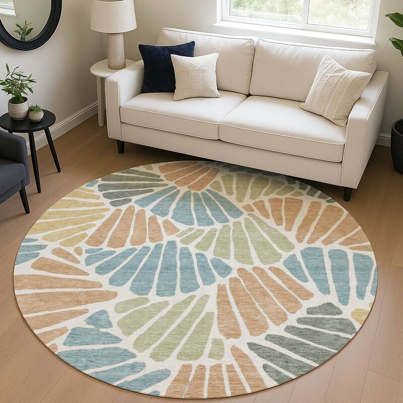Machine Washable Indoor/ Outdoor Floral Modern Chantille Rug