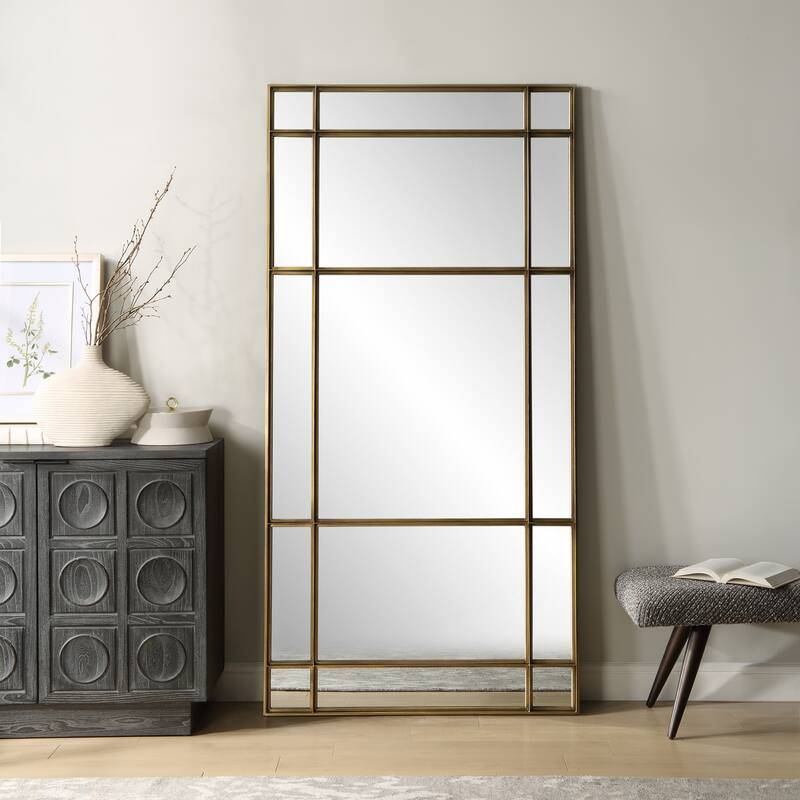 Industrial Window Framed Rectangular Wall Mirror - 79.75" - Antique Gold