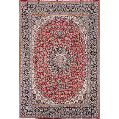 Traditional Red Kashan Turkish Area Rug Floral Machine-Made Carpet - 9'8" x 12'9"