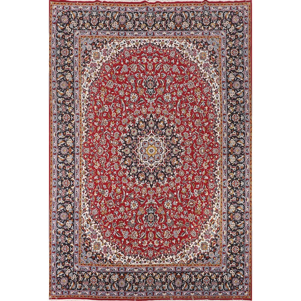 Traditional Red Kashan Turkish Area Rug Floral Machine-Made Carpet - 9'8" x 12'9"