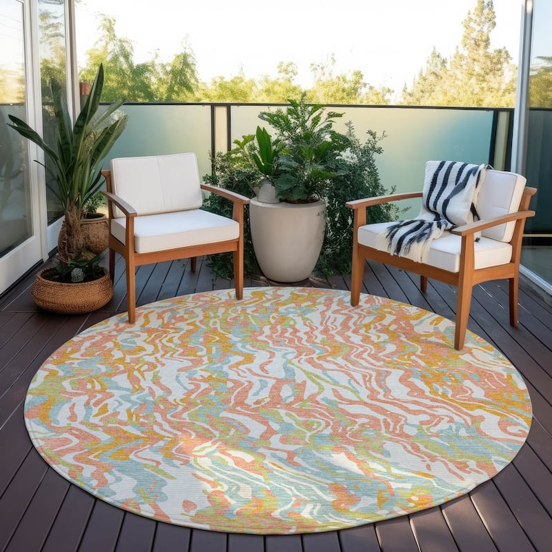Machine Washable Indoor/ Outdoor Abstract Flow Chantille Rug