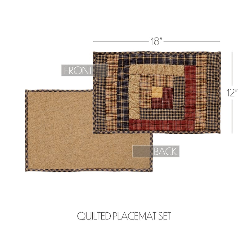 Millsboro Placemat Log Cabin Block Quilted Set of 6 12x18 - Placemat 12x18