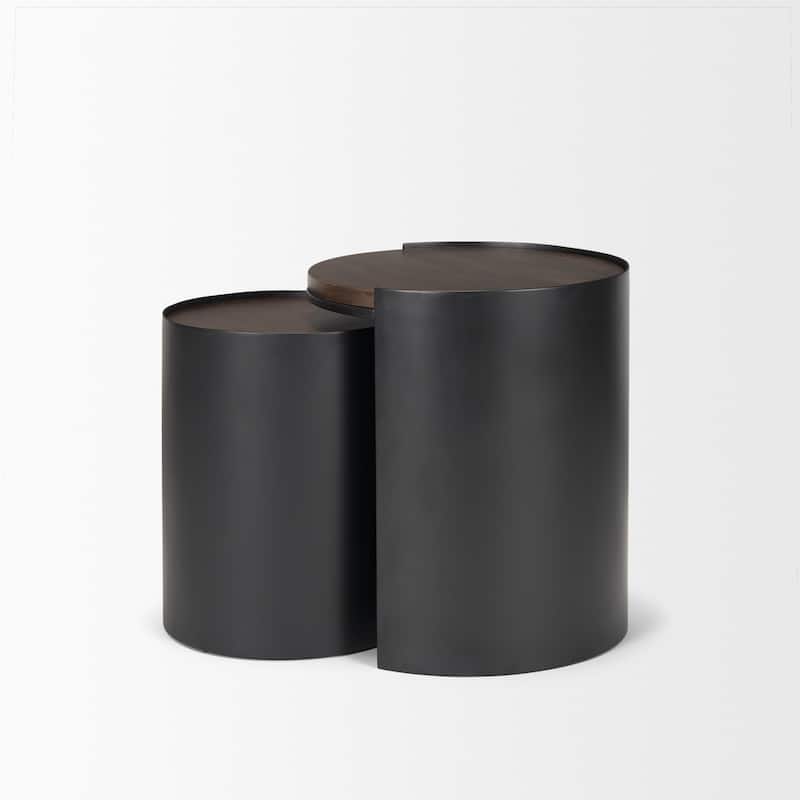 Varden Matte Black Metal w/ Dark Brown Wood Top Nesting Accent Tables