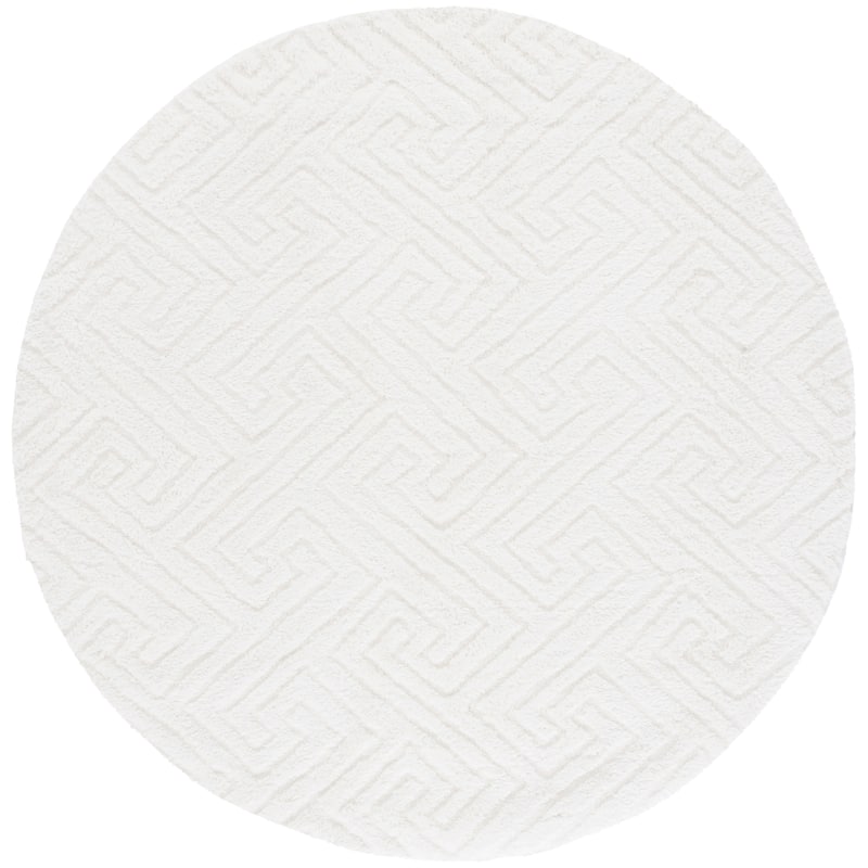 SAFAVIEH Tahoe Shag Nieki Geometric 1.2-inch Thick Rug - 6'7" Round - White - Round