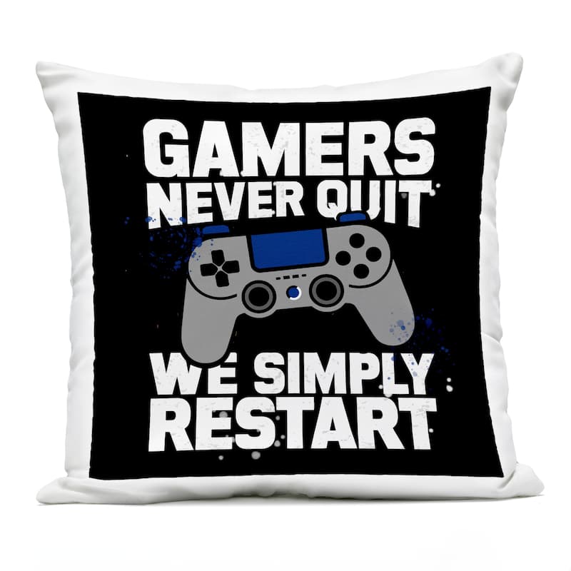 Stupell Gamers Never Quit Phrase Printed Outdoor Throw Pillow Design by Kim Allen - Accent - Polyester - Black - Single