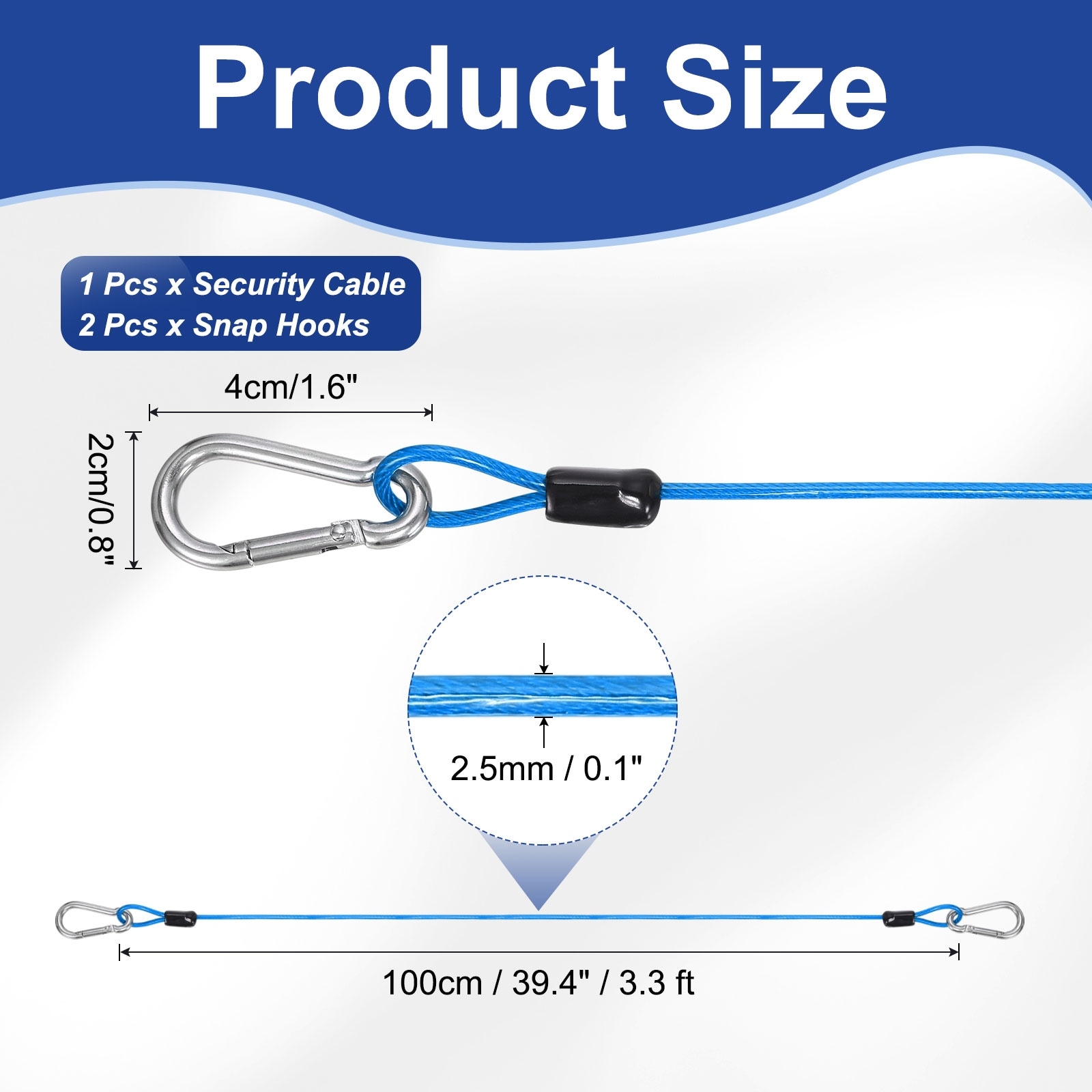Security Steel Cable with Snap Hook Coated Flexible Double Loop Wire Rope Bike Cable Lock for Outdoor Luggage